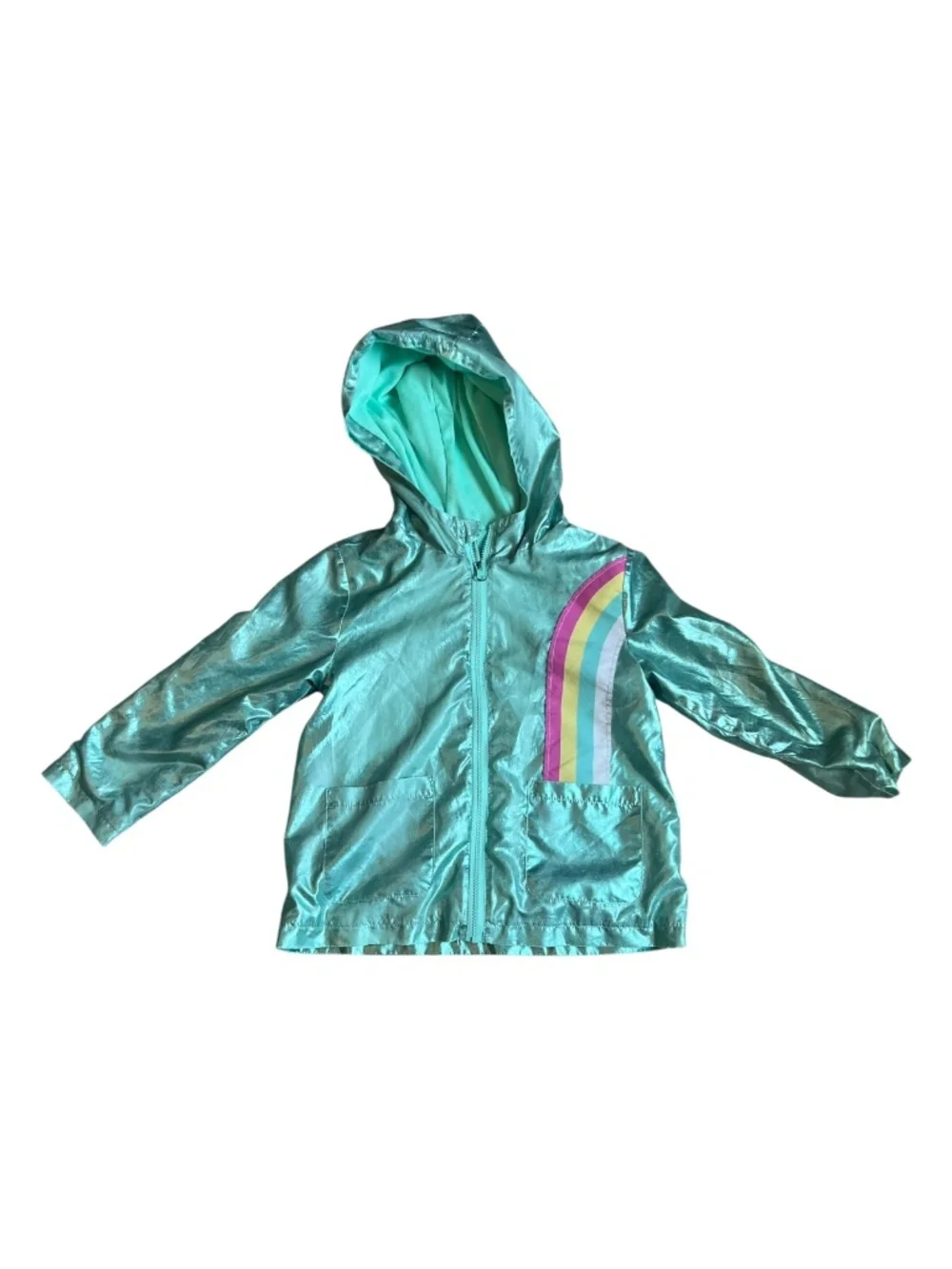 Wonder Nation Metallic Rainbow Hooded Jacket 4T Lightweight Windbreaker